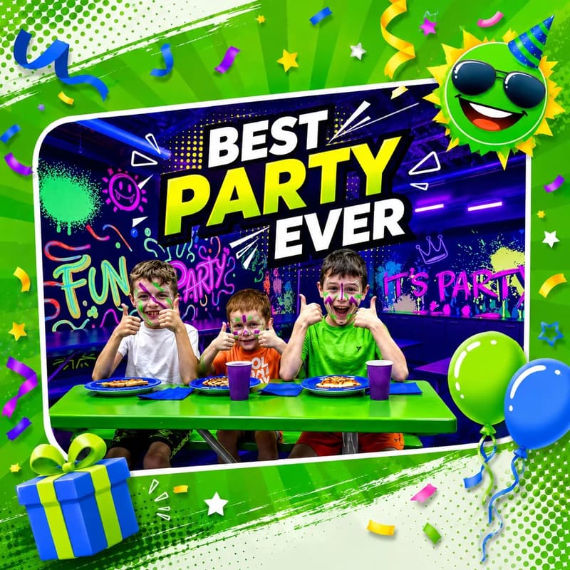 Kids celebrating the best party ever at AeroSports birthday venue
