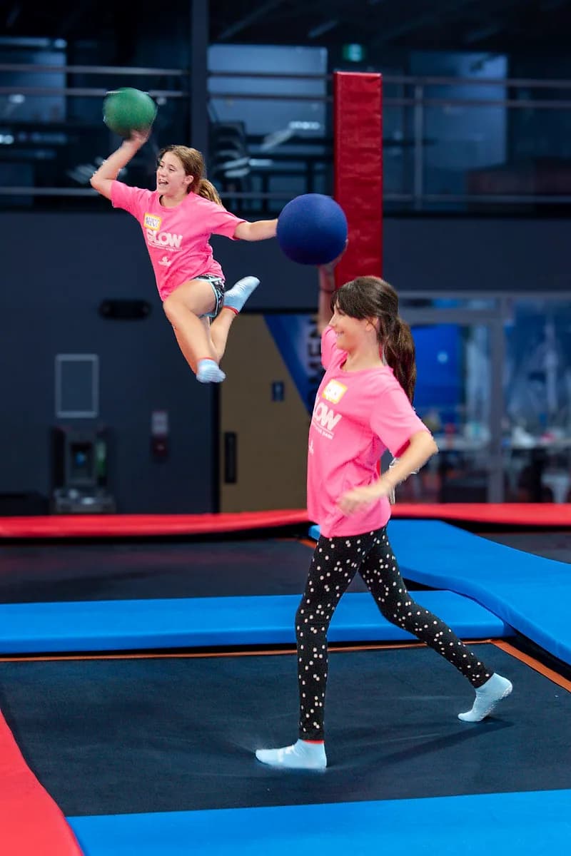 Kids playing trampoline dodgeball at AeroSports